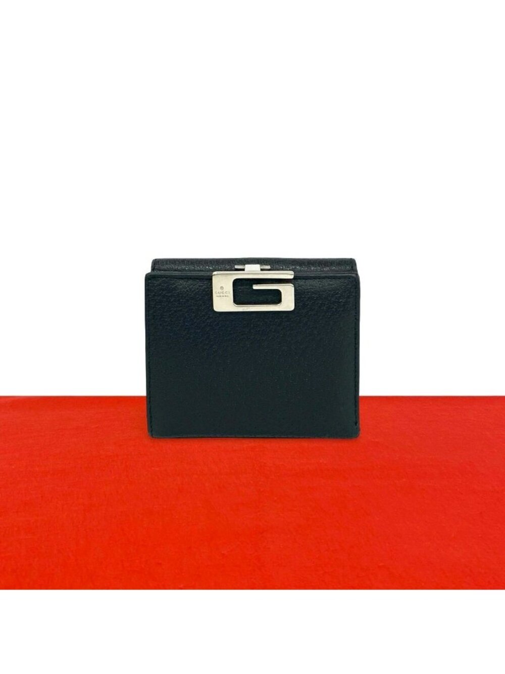 Gucci Logo Leather Bifold Wallet Mini Billfold Coin Purse Black
